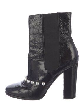 Chanel Interlocking CC Logo Patent Leather Chelsea Boots